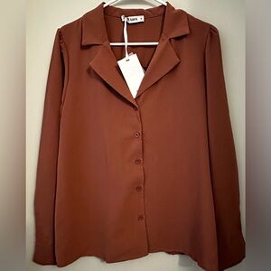 Grace Karin Burnt Orange Button-Front Blouse